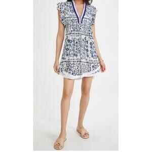 POUPETTE ST BARTH Sasha Floral Mini Dress White Blue Foulard XS